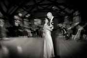 Black and white photo of newlyweds dancing at Brazilian Room.