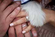 A wedding ring detail with dog paw.