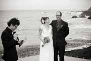 Black and white photo of wedding ceremony near Half Moon Bay.
