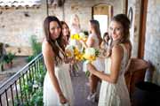 Bridesmaids line up in Holman Ranch courtyard in Carmel Valley.