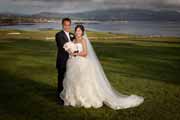 A wedding portrait on the 18th Lawn at the Lodge at Pebble Beach, California.