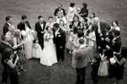 Black and white photo of wedding bubbles on 18th Lawn at Pebble Beach.