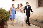 Newlyweds leave San Carlos Cathedral in Monterey.