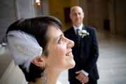 Detail of bride's hair fascinator.