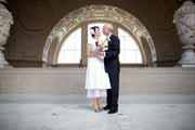 Newlywed portrait on upper floor of San Francisco City Hall.