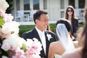 Groom during wedding ceremony on 18th Lawn at the Lodge at Pebble Beach.